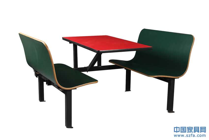 红绿色的食堂餐桌椅，连体餐桌椅，餐桌椅配套