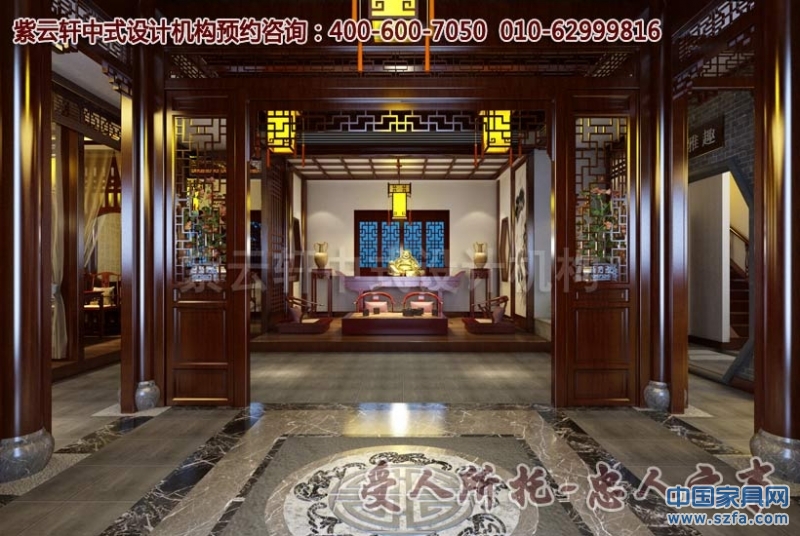 茶楼一层大厅中式设计效果图