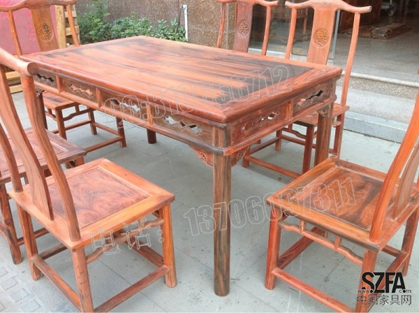 老挝大红酸枝餐桌 七件套
