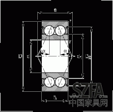 角接触球轴承 30/8-B-2Z-TVH, 双列，双侧间隙密封，接触角 α = 25°