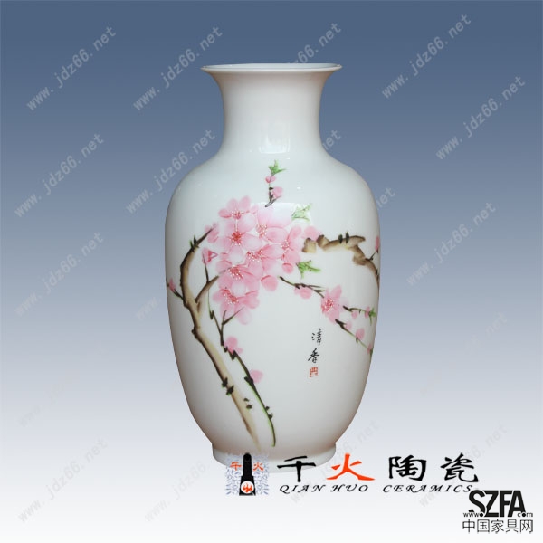 5、手绘水点桃花冬瓜瓶 SDTHQQQPB025E H33CM--D18CM