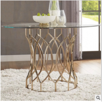 新款轻奢现代美式餐桌 钢化玻璃不锈钢镀金圆桌样板房设计师家具