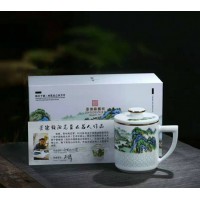 高档陶瓷玲珑茶杯套装定制玲珑茶杯办公杯