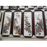 陶瓷四扇屏定制厂家瓷板画四扇屏加字